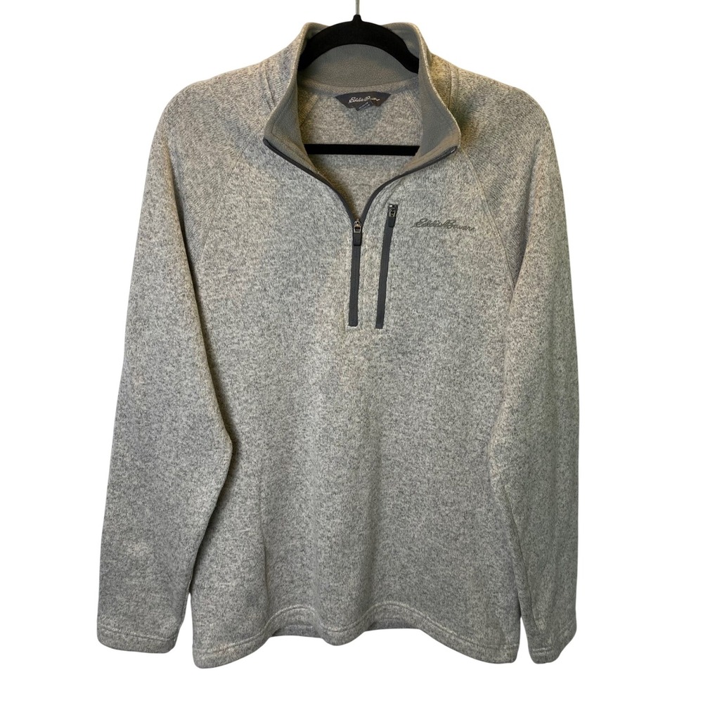 Eddie Bauer Fleece Pullover Mens Medium Gray Heathered Quarter-Zip Gorpcore Warm